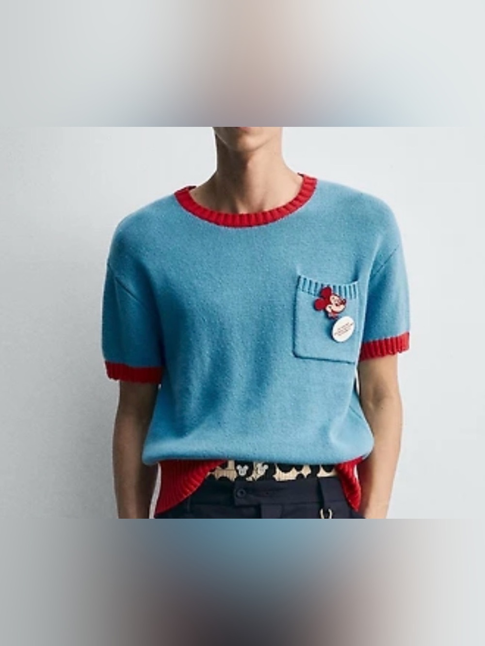 NWT Zara x Disney Harry Lambert Knit Sweater Top Blue Red Pocket Size M